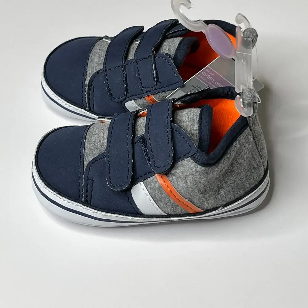 Carter's Soft Soled Navy Gray Velcro Baby Shoes 6-9M